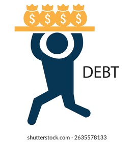 Business debt - Businessman carrying a big bag on his back having financial problems. Bad finance concept