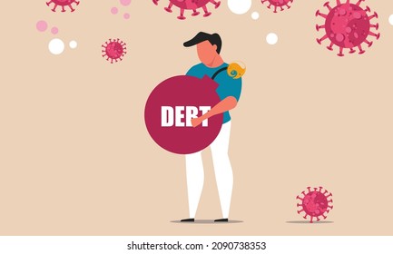 Business debt crisis economy coronavirus pandemic. Financial credit global collapse crash fall economic. Fear to loss money statistic bankruptcy company. Vector illustration covid trouble investment