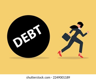 Business debt problems. Business woman run away from debt