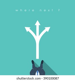 Business decision concept illustration with businessman standing in front of arrows. Career path choice or strategy. Eps10 vector illustration.