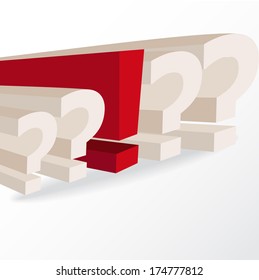 business decision, conceptual illustration with question marks and exclamation mark, vector format