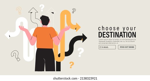 Business decision making, career path, work direction or choose the right way to success concept, confusing man or student looking at crossroad sign with question mark and think which way to go.
 - Shutterstock ID 2138323921