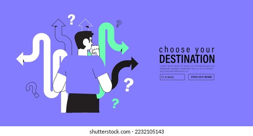 Business decision making, career path, work direction or choose the right way to success concept, confusing man or student looking at crossroad sign with question mark and think which way to go. svg