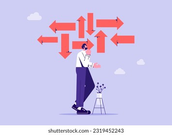 Business decision making, career path, work direction or choose the right way to success concept, businessman making decision think which way to go