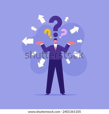 Business decision making, career path, work direction or choose the right way to success concept, confused businessman choosing directions