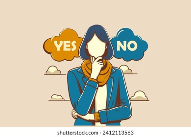 Business decision making, choose yes or no alternative or choices, leadership to direct business to succeed concept, rational businesswomen thinking and make decision for business or career question