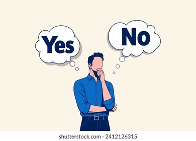 Business decision making, choose yes or no alternative or choices, leadership to direct business to succeed concept, rational businessman thinking and make decision for business or career question