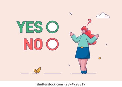 Business decision making concept. Choose yes or no alternative or choices, leadership to direct business to succeed, rational businesswoman thinking and make decision for business or career question.