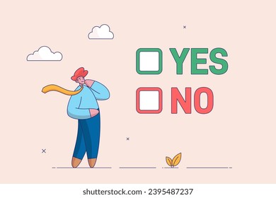 Business decision making concept. Choose yes or no alternative or choices, leadership to direct business to succeed, rational businessman thinking and make decision for business or career question.