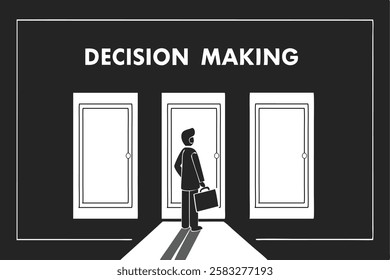 Business Decision Making Concept Illustration with Man Choosing Between Three Doors for Free Download