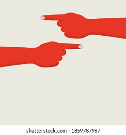 Business decision and strategy vector concept. Hands pointing in opposite direction. Eps10 illustration.