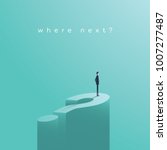 Business decision vector concept with businessman standing on huge question mark. Symbol of future, opportunity, planning, vision. Eps10 vector illustration.