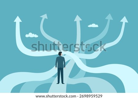 Business decisions or choices, Finding the right direction, Business opportunities or paths to success, Decide the path ahead, Businessman are choosing a business path.