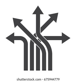 Business decisions concept with arrows, vector silhouette