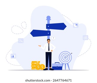 Ilustração do conceito de decisões de negócios. Adequado para landing page, ui, web, cartão de introdução do aplicativo, 
editorial, folheto e banner.