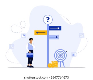 Ilustração do conceito de decisões de negócios. Adequado para landing page, ui, web, cartão de introdução do aplicativo, 
editorial, folheto e banner.