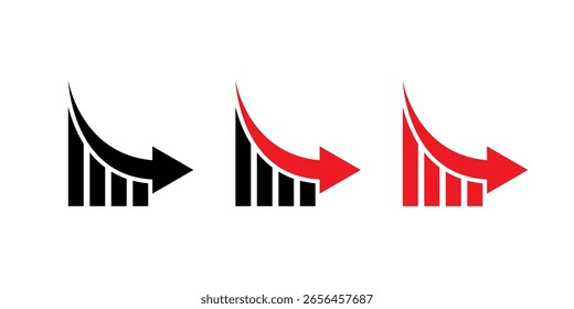Business decline chart or bar graph icon. Decrease, loss, and financial crisis sign symbol
