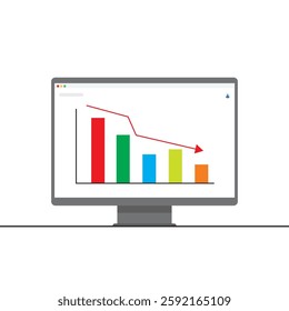 Business Decline Chart on Computer Screen Showing Downtrend Graph and Financial Loss Analysis