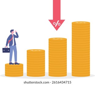 Business Decline Concept, businessman analyzing decline chart and bar graph. loss or reduced profits, investment forecast economic recession, negative returns, reduced prices or financial decline.

