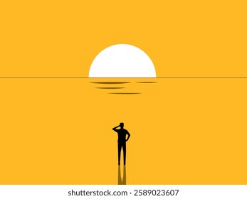 Business is in decline, End of an era, Businessman watching the sunset, Business concept