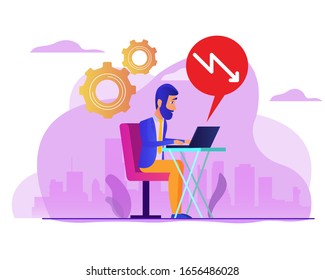 Business decrease reporting. Business graph statistics flat vector illustration design. Business data analysis. Financial research report, market stats