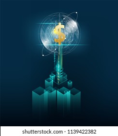 Business deep learning big data server digital controls devices artificial intelligence science lab 3D Vector illustration