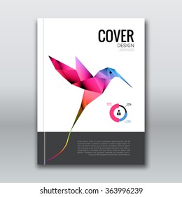 Business design background. Cover brochure book flyer Magazine template layout mockup with flying colibri hummingbird geometric shapes info-graphic, vector illustration colibri