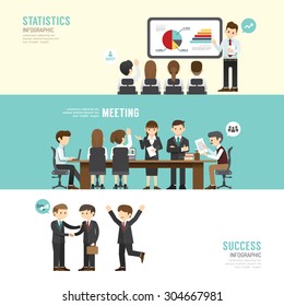 Business design conference concept people set presentation, training, meeting, success, agreement or partnership. with flat icons. vector illustration