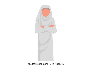 Business design drawing Arab businesswoman with keeping arms crossed. Female manager with folded arms pose. Boss supervise employee or worker working at office. Flat cartoon style vector illustration