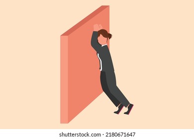 Business design drawing depressed young businesswoman wailing on the wall losing job. Office worker crying sad lost her opportunity. Depressive disorder, sorrow. Flat cartoon style vector illustration