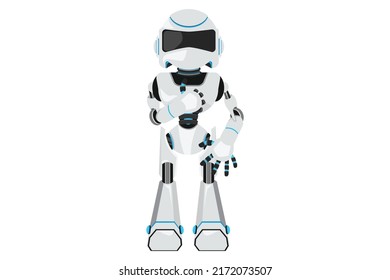 Business design drawing robot with thumb up gesture. Deal, like, agree, approve, accept. Future technology development. Artificial intelligence machine learning. Flat cartoon style vector illustration