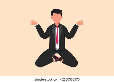 Business design drawing sad and shocked young businessman kneeling and pray. Losing money, economy crisis, bankrupt, depressed. Manager standing on his knees. Flat cartoon style vector illustration