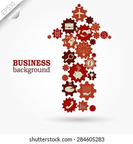 Business design, Gears in Arrow, marketing development strategy, Flat vector icons