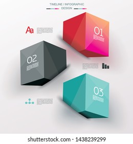 Business Design Template with bright 3d cubes. Can be used for step lines, number levels, timeline, diagram, web design. 