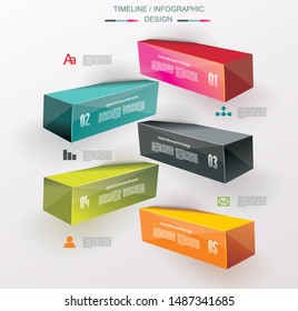Business Design Template with bright 3d cubes. Can be used for step lines, number levels, timeline, diagram, web design. 