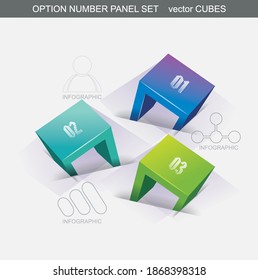 Business Design Template with bright 3d cubes. Can be used for step lines, number levels, timeline, diagram, web design.
