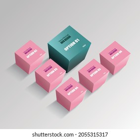 Business Design Template with bright 3d cubes. Can be used for step lines, number levels, timeline, diagram, web design. 