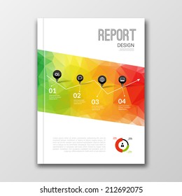 Business design template. Cover brochure book flyer magazine layout mockup geometric triangle polygonal shapes info-graphic, vector illustration 