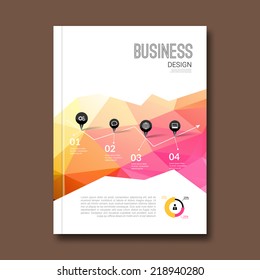 Business design template. Cover, brochure, report, book, magazine layout mockup with nice color geometric shapes info-graphic, vector illustration 