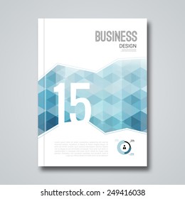 Business design template. Cover brochure book flyer magazine layout mockup geometric hexagon polygonal and waves, vector illustration