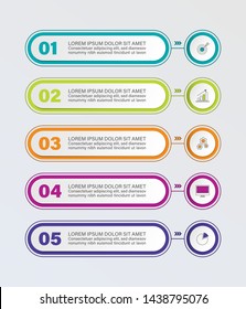 Business design template for diagram, graph or web design with 5 steps, options, parts or processes.