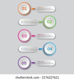 Business design template for diagram, graph or web design with 5 steps, options, parts or processes.

