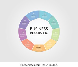 Business design template for an infographic banner featuring circular diagrams with Nonagon shape