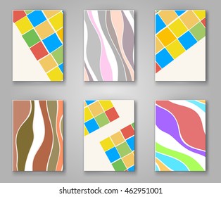 Business design templates. Abstract pattern square and wave textures. Brochure with Color Retro Backgrounds. Wallpaper with empty space for your text. Vector hand drawn illustration