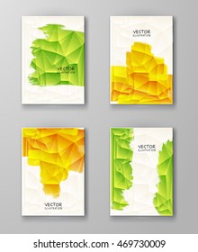 Business design templates. Brochure with Gold and Green Paint Backgrounds set. Abstract Modern Decoration. Painting. Wallpaper with empty space for your text. Vector illustration.