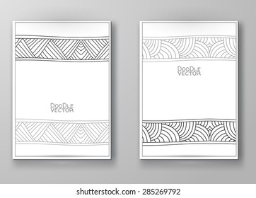 Business design templates. Brochure with Hand Drawn Doodle Border. Doodle Abstract Vintage. Art Vector Illustration.