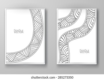 Business design templates. Brochure with Hand Drawn Doodle Border. Doodle Abstract Vintage. Art Vector Illustration.