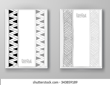 Business design templates. Brochure with Hand Drawn Doodle Border. Doodle Abstract Vintage. Art Vector Illustration.