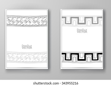 Business design templates. Brochure with Hand Drawn Doodle Border. Doodle Abstract Vintage. Art Vector Illustration.
