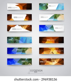 Business design templates. Set of Banners with Multicolored Polygonal Mosaic Backgrounds. Geometric Triangular Abstract Modern Vector Illustration.
